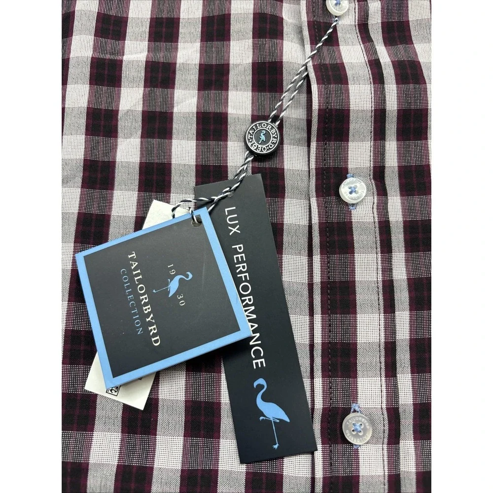 Tailorbyrd Boys Lux‎ Performance Gingham Button Down Shirt Wine L 14-16 B24522LS